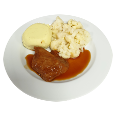 Hamlap (v) Vleesjus Bloemkool met saus Aardappelpuree (natriumarm)